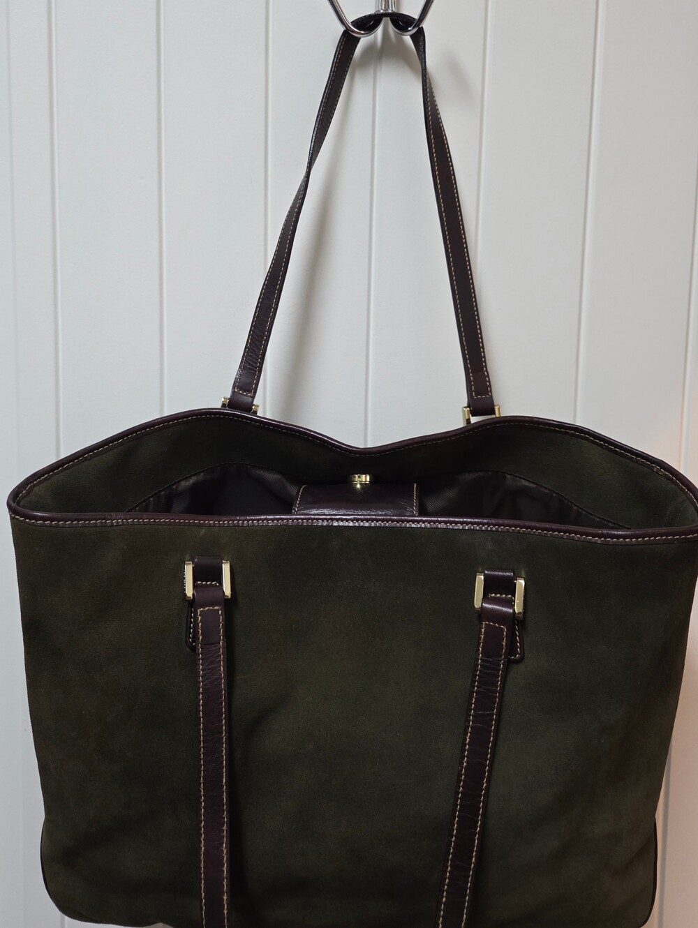 Lauren Ralph Lauren Olive Green Suede Tote with Brown Leather Straps****SALE**** - Picture 7 of 16